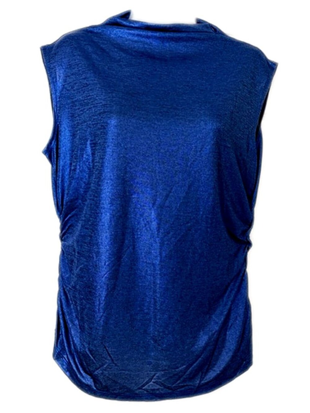 Rebecca Minkoff Metallic Cobalt Blue ruched-side Top Sleeveless NWT size Large